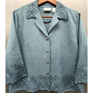 Alfred Dunner Petite Blazer Women 16P Blue Embroidered Jacket Career